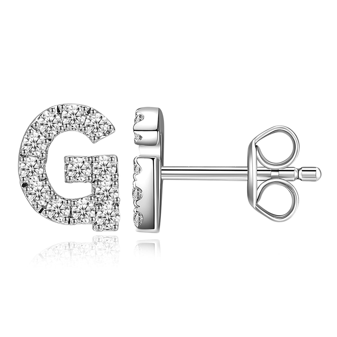 Moissanite Initial Letter Stud Earrings for Women in Silver