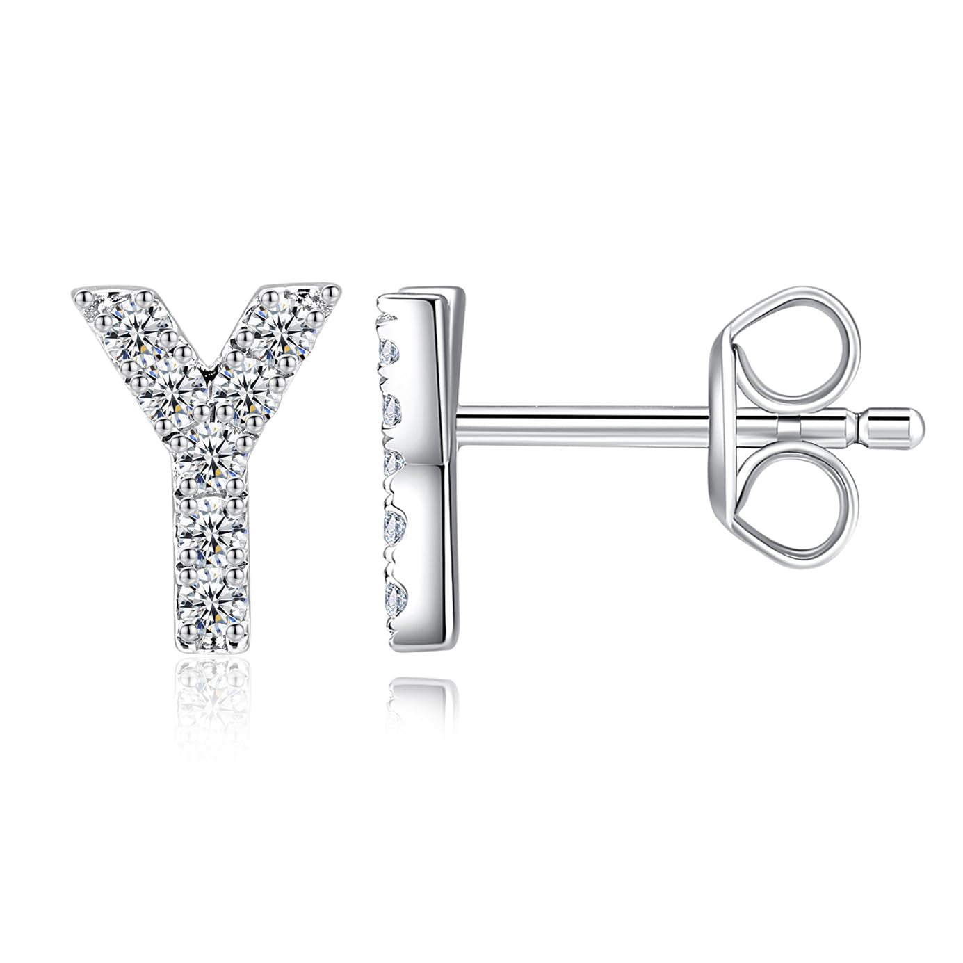 Moissanite Initial Letter Stud Earrings for Women in Silver