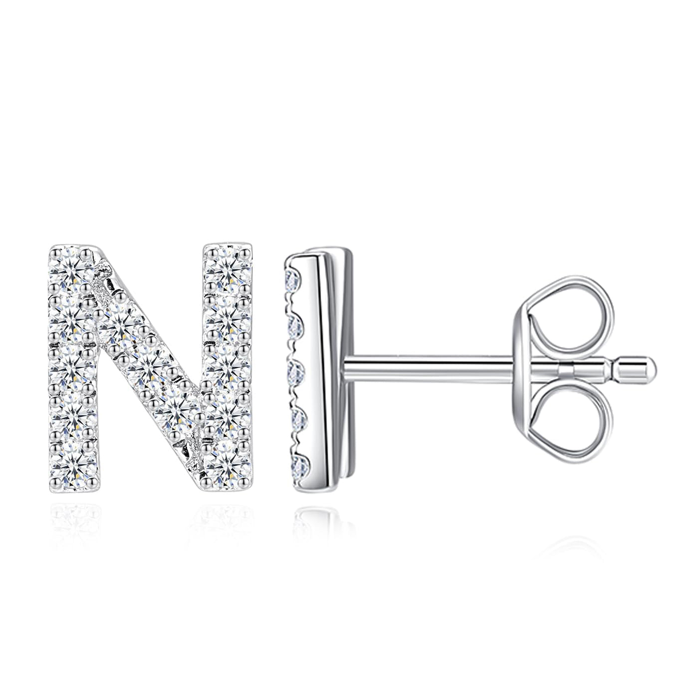 Moissanite Initial Letter Stud Earrings for Women in Silver