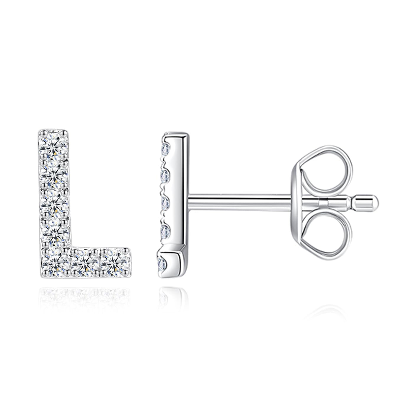 Moissanite Initial Letter Stud Earrings for Women in Silver