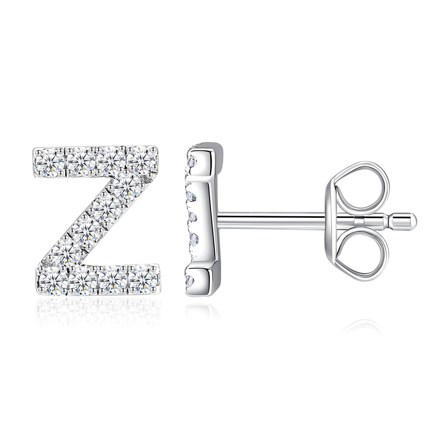 Moissanite Initial Letter Stud Earrings for Women in Silver