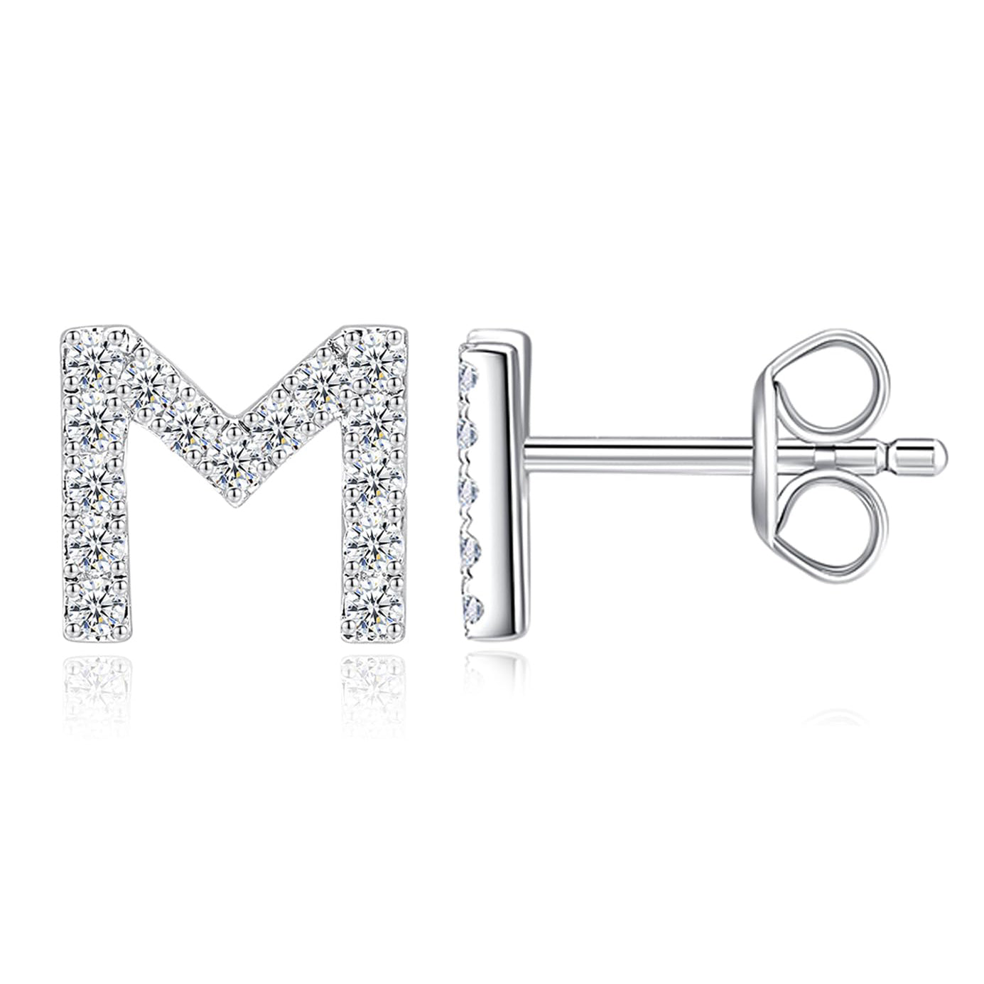 Moissanite Initial Letter Stud Earrings for Women in Silver