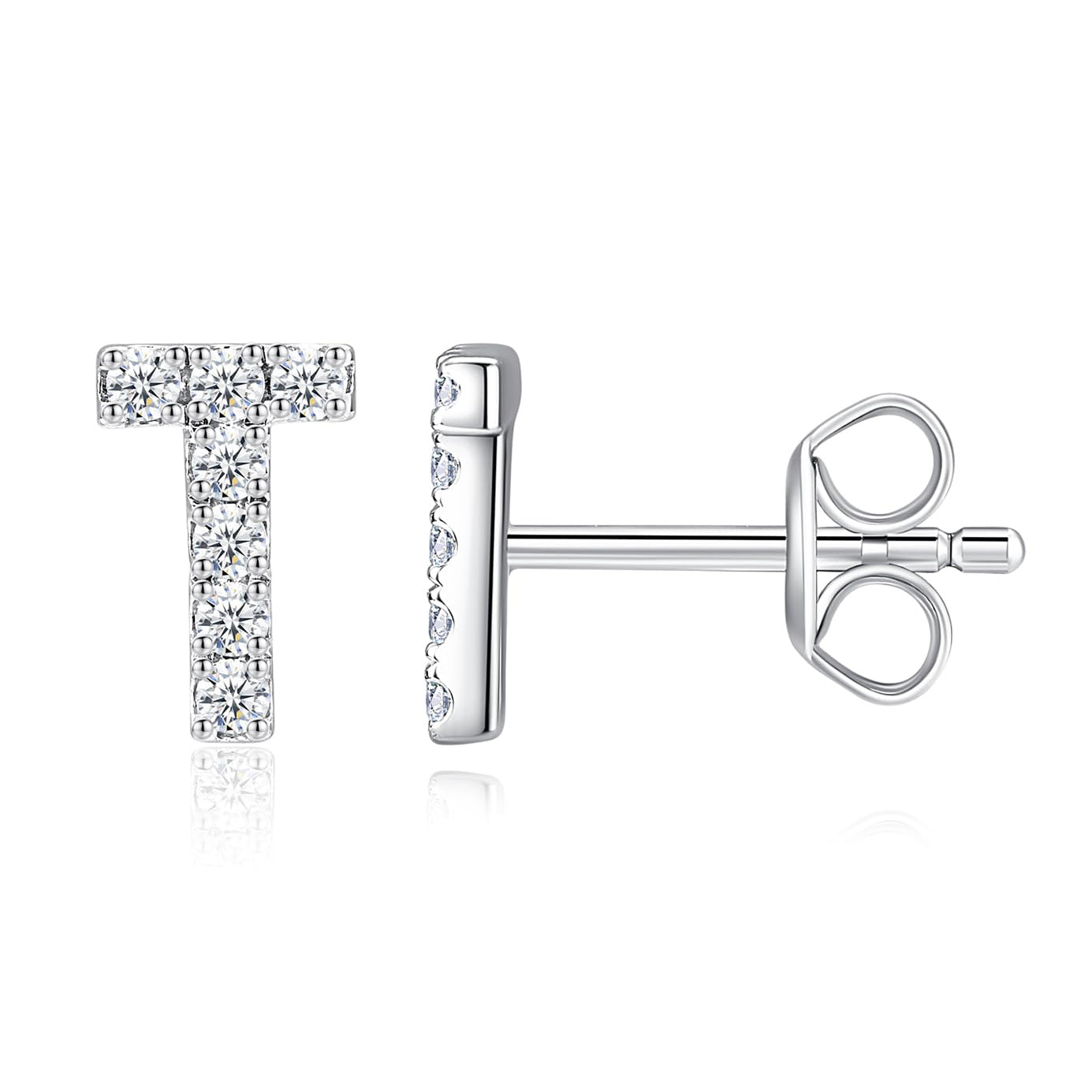 Moissanite Initial Letter Stud Earrings for Women in Silver