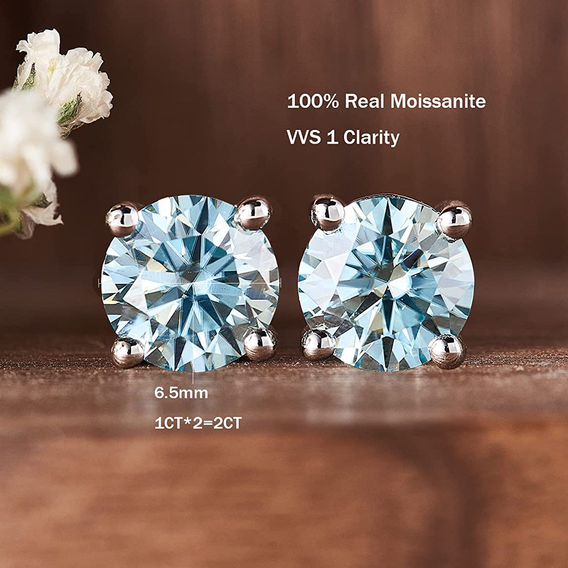 Blue moissanite deals earrings