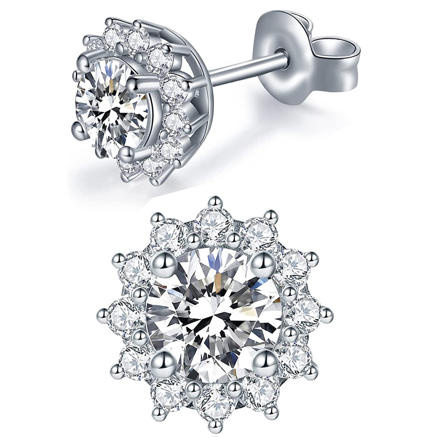 Moissanite Flower Halo Stud Earrings for Women 1CT