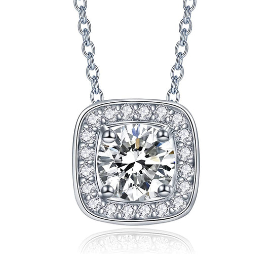 Moissanite Square Halo Pendant Necklaces for Women 1CT