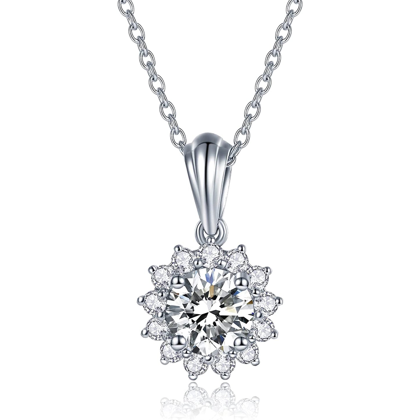 Moissanite Flower Cluster Pendant Necklaces for Women 1CT