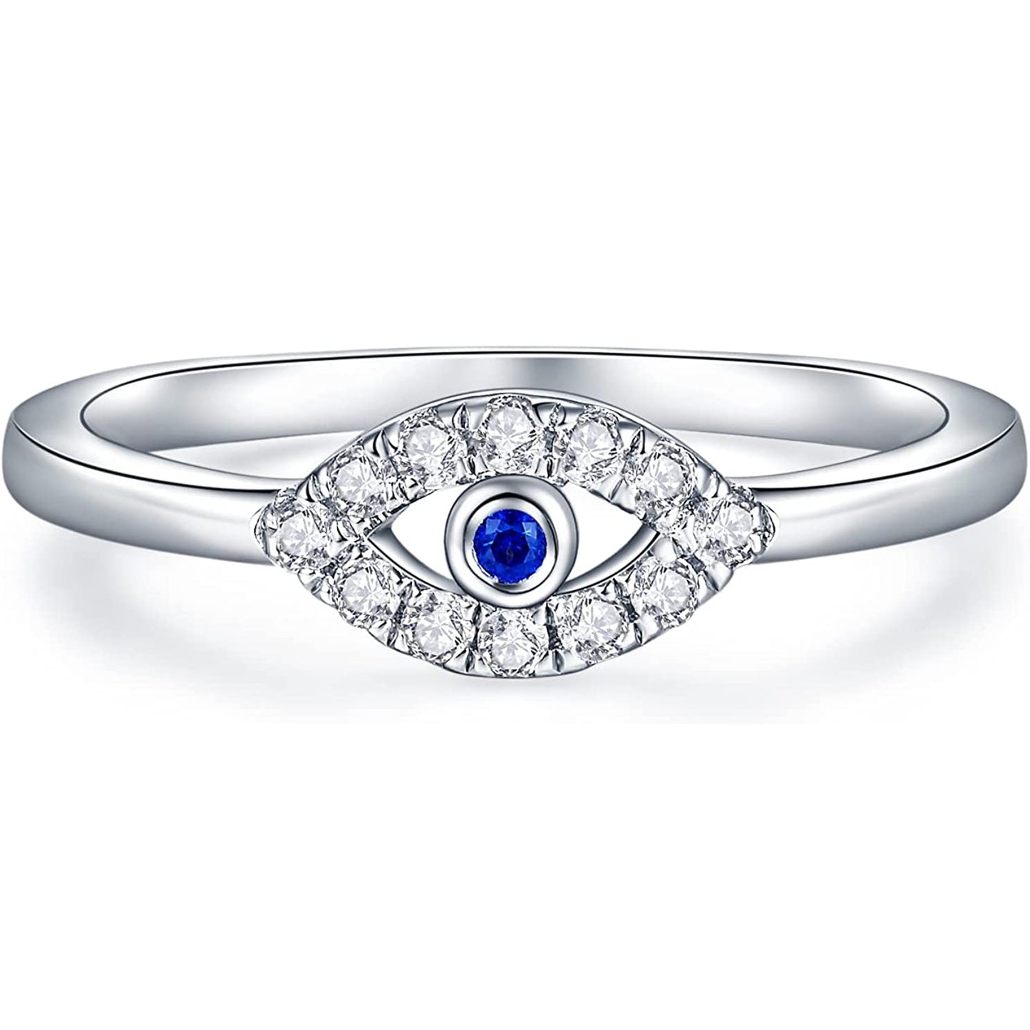 Moissanite Blue Evil Eye Ring for Women White Gold Plated