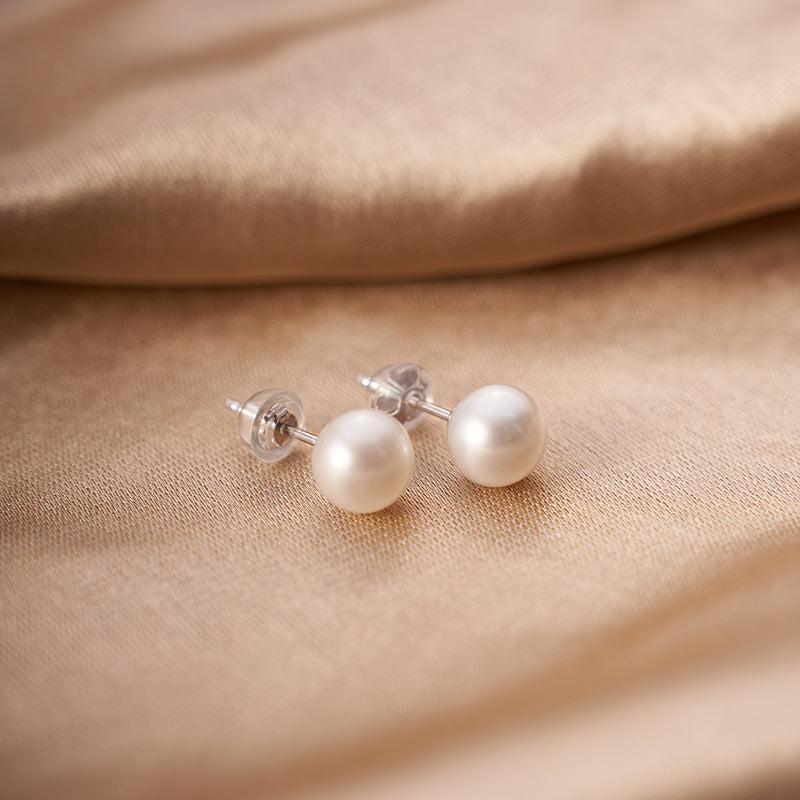 Pearl Earrings Stud for Women 7.5mm Cultured Freshwater Pearl