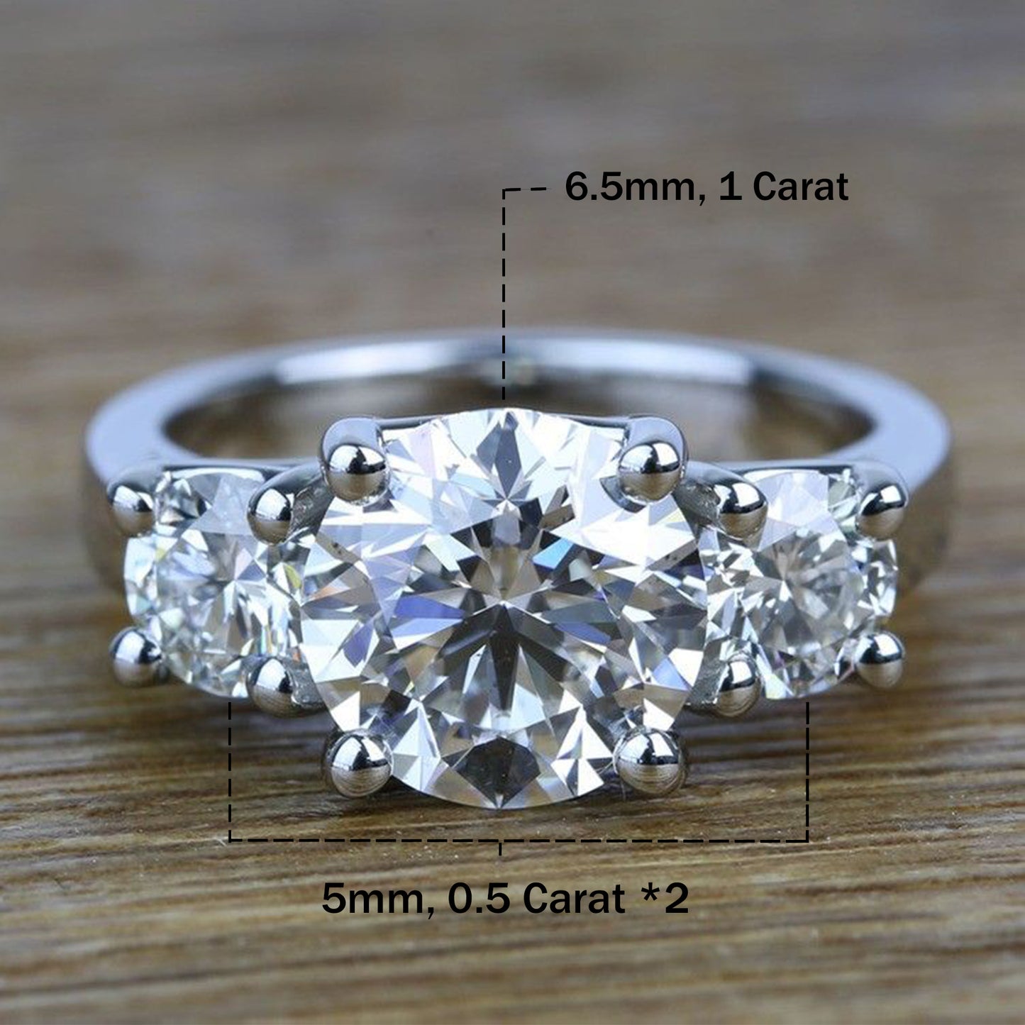 2CT Moissanite 3 Stone Engagement Ring for Women