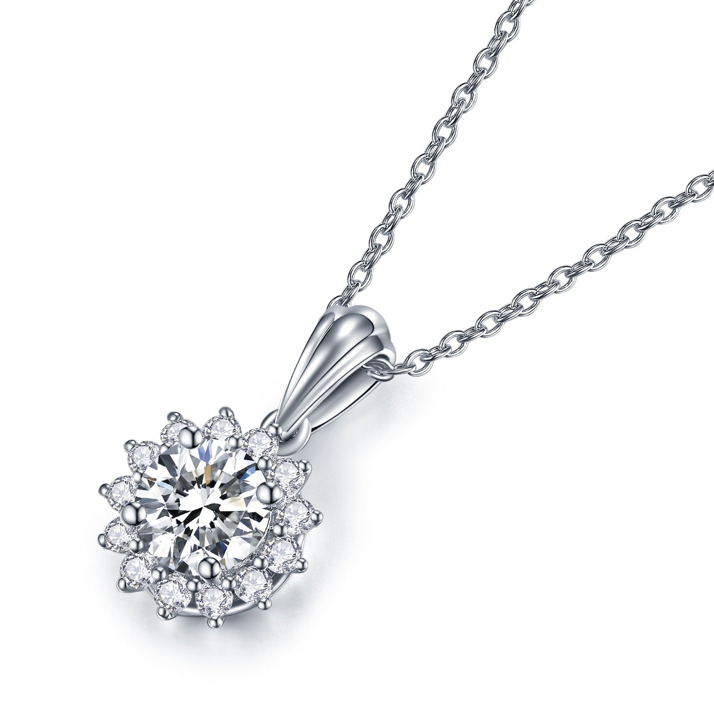 Moissanite Flower Cluster Pendant Necklaces for Women 1CT