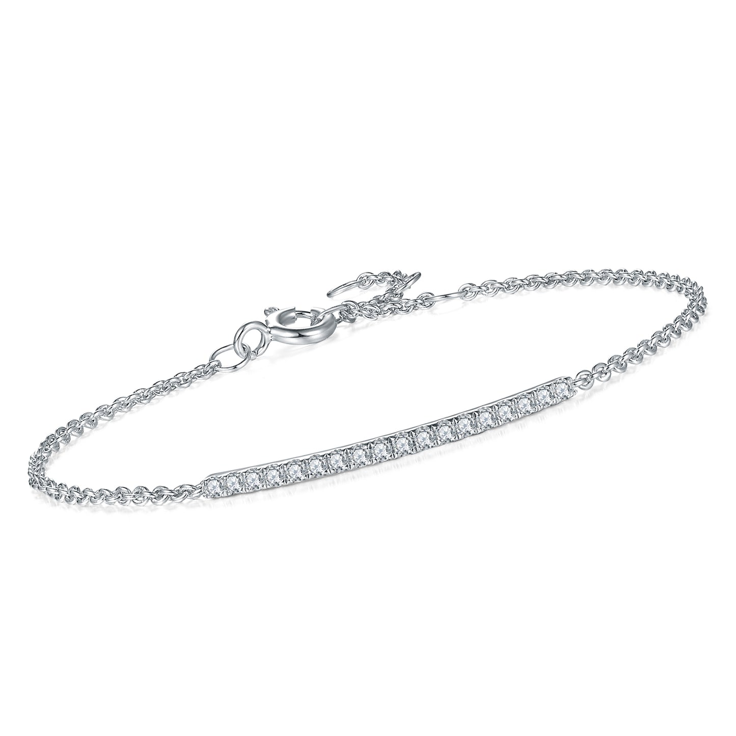 Moissanite Pave Bar Bracelet for Women in Sterling Silver