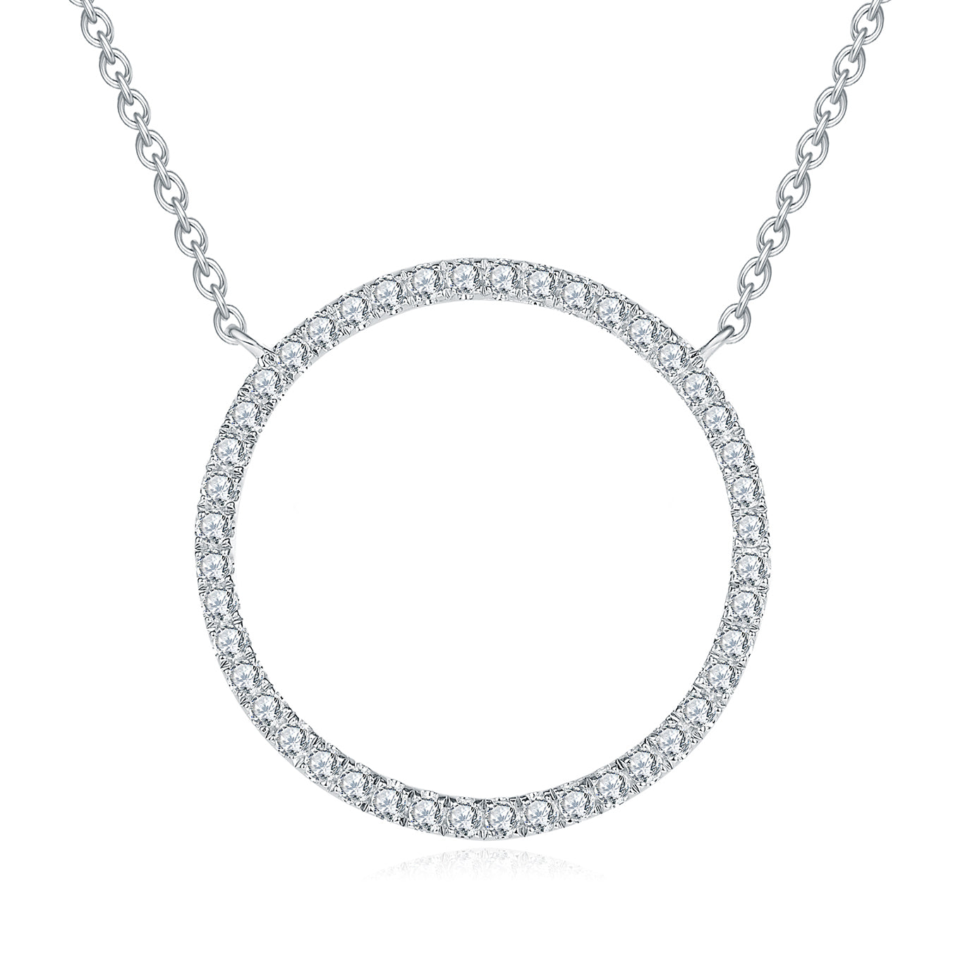 Moissanite Circle Pendant Necklace for Women in Sterling Silver 1.5cm/2.5cm