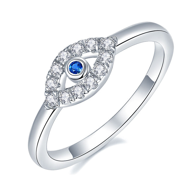 Moissanite Blue Evil Eye Ring for Women White Gold Plated