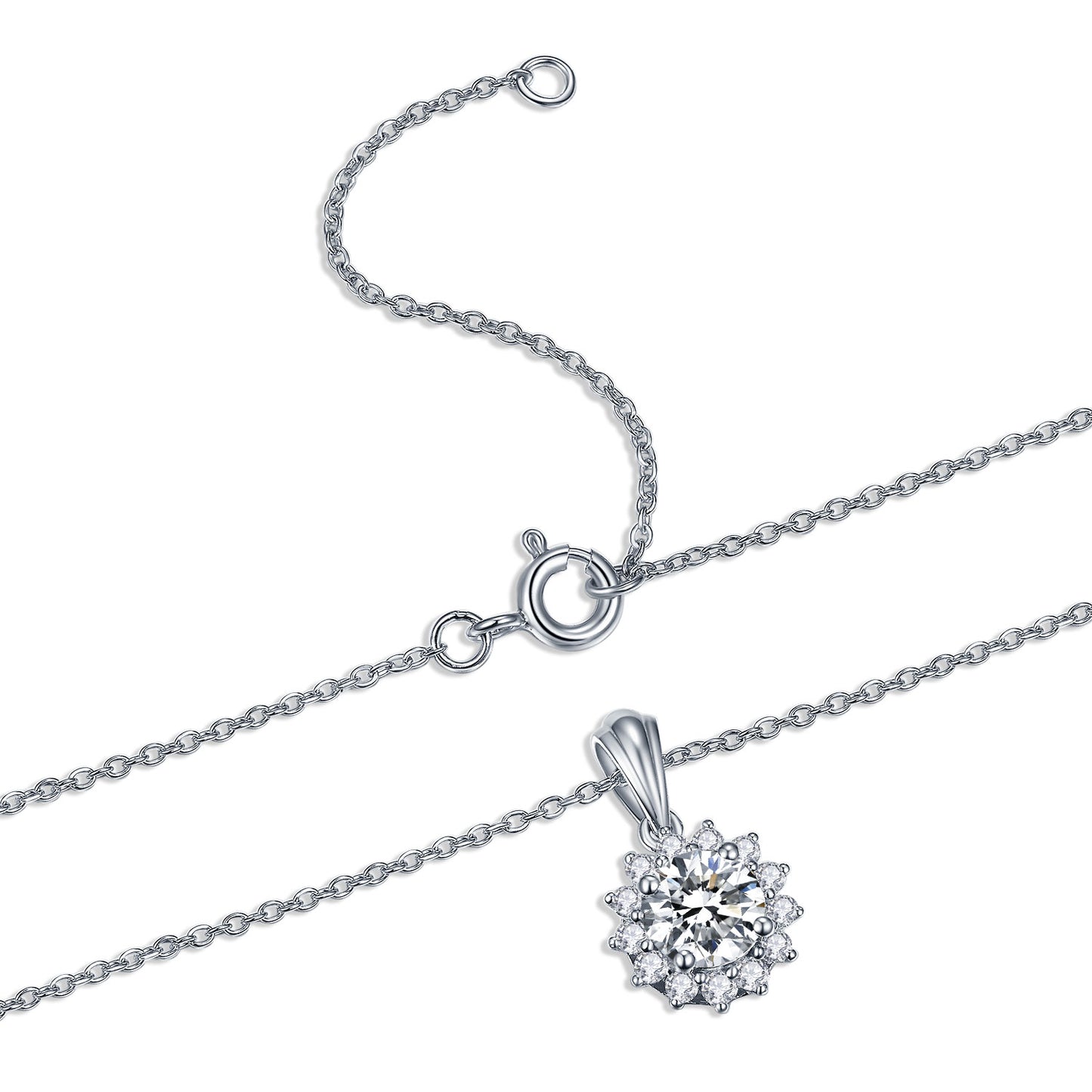 Moissanite Flower Cluster Pendant Necklaces for Women 1CT