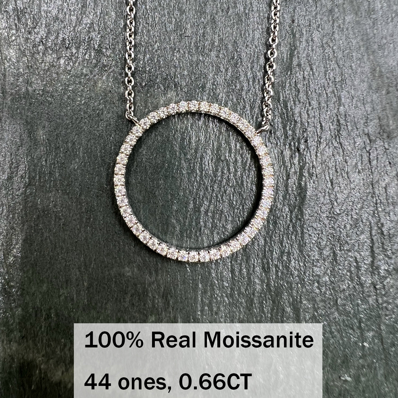 Moissanite Circle Pendant Necklace for Women in Sterling Silver 1.5cm/2.5cm