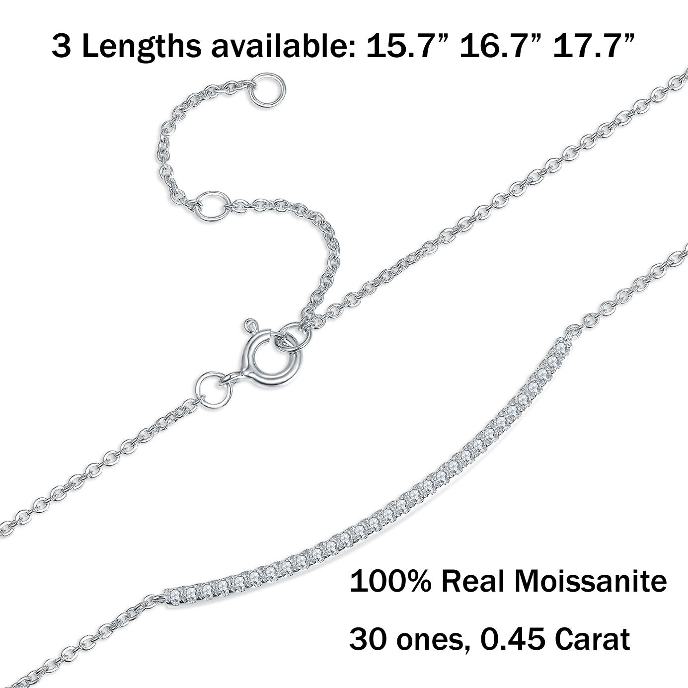 Moissanite Curved Bar Pendant Necklace in Sterling Silver 0.45CT