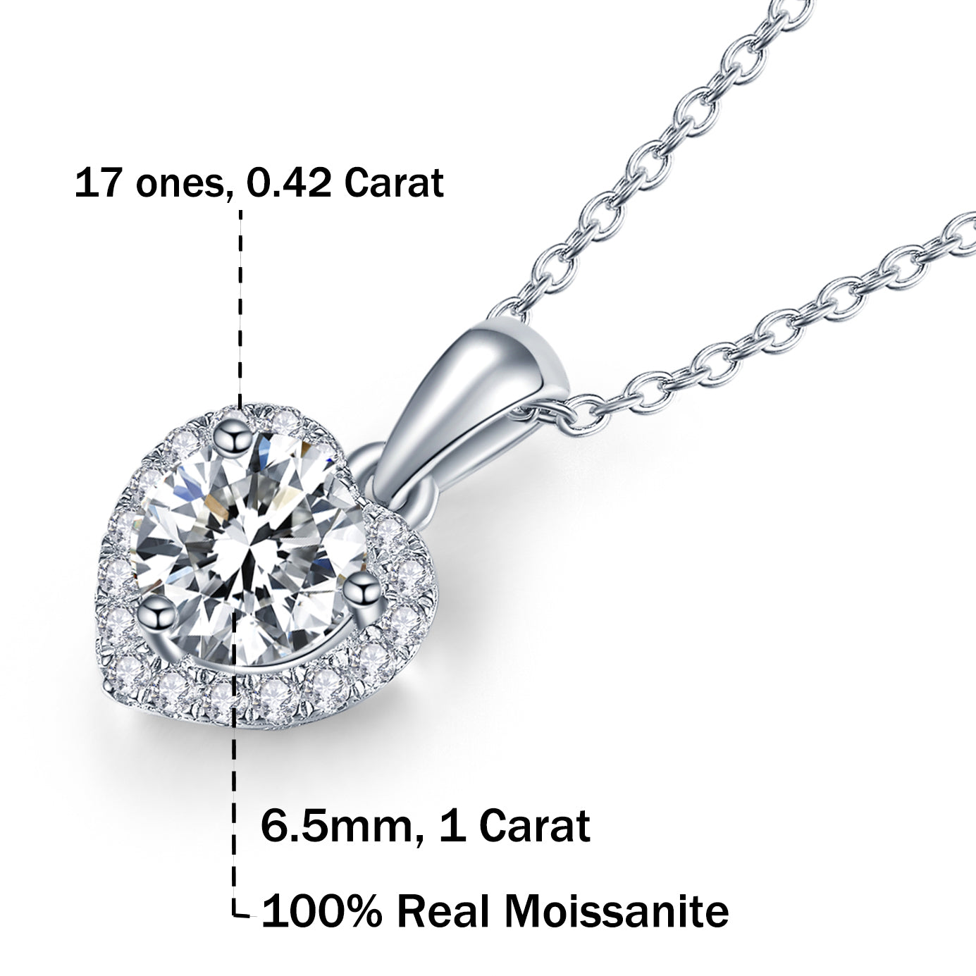 Moissanite Heart Shaped Halo Pendant Necklaces for Women 1CT