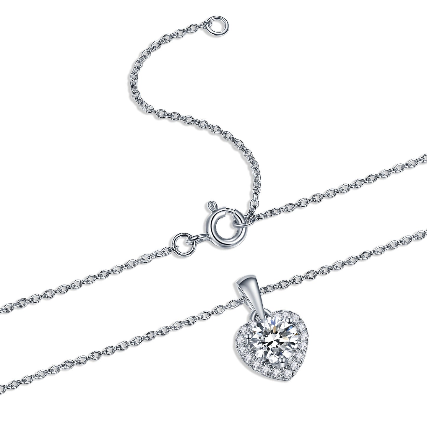 Moissanite Heart Shaped Halo Pendant Necklaces for Women 1CT