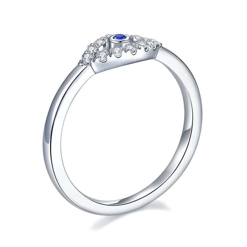 Moissanite Blue Evil Eye Ring for Women White Gold Plated