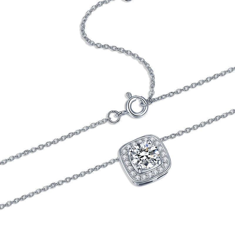 Moissanite Square Halo Pendant Necklaces for Women 1CT