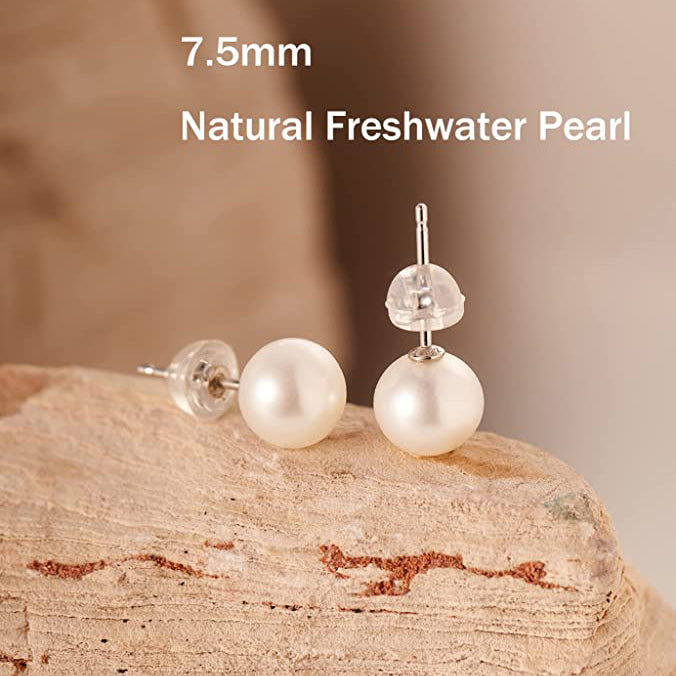 Pearl Earrings Stud for Women 7.5mm Cultured Freshwater Pearl