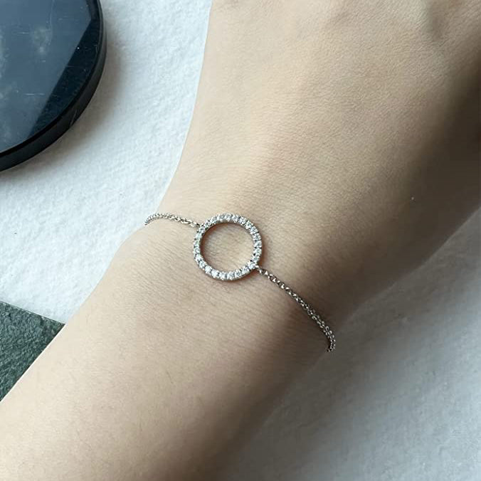 Moissanite Circle Bracelet for Women in Sterling Silver