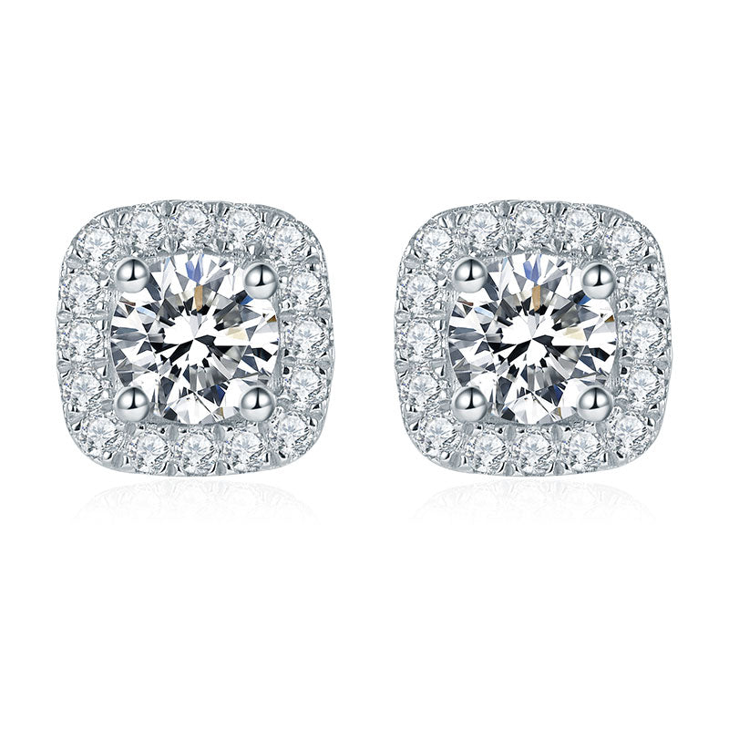 Moissanite Square Halo Stud Earrings for Women 1CT